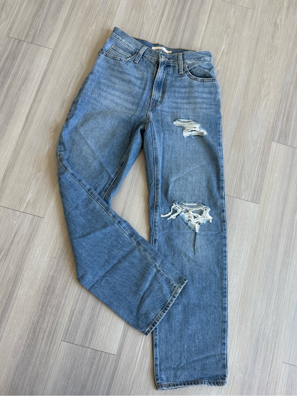 Women’s Distressed Blue Jeans - Classic Straight Fit